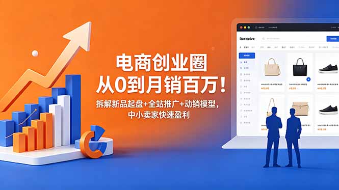 电商创业圈从0到月销百万!拆解新品起盘+全站推广+动销模型,中小卖家快速盈利-52项目站