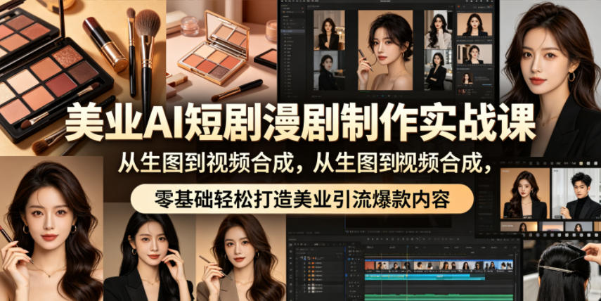 美业AI短剧漫剧制作实战课,从生图到视频合成,零基础轻松打造美业引流爆款内容-52项目站
