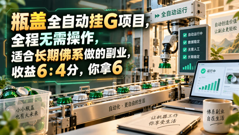 瓶盖全自动挂G项目，全程无需操作，适合长期佛系做的副业，收益6：4分，你拿6【揭秘】-52项目站