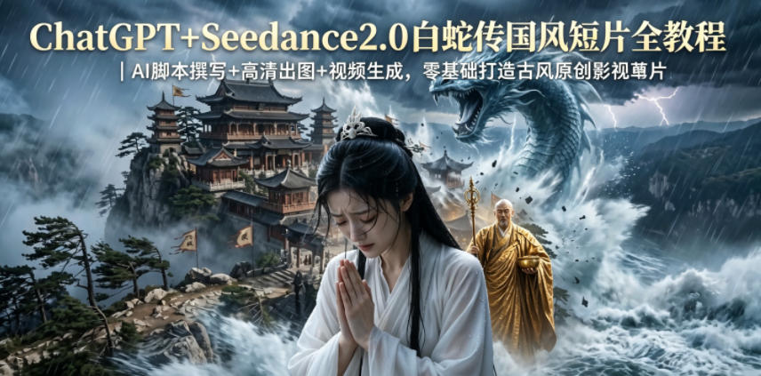 ChatGPT+Seedance2.0白蛇传国风短片全教程|AI脚本撰写+高清出图+视频生成,零基础打造古风原创影视短片-52项目站
