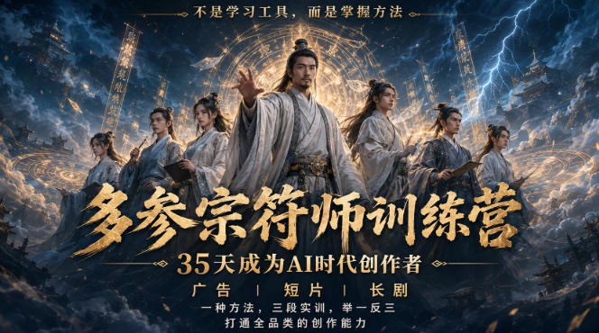 多参宗符师训练营，35天成为AI时代创作者，广告|短片|长剧，一种方法，三段实训，举一反三，打通全品类的创作能力-52项目站