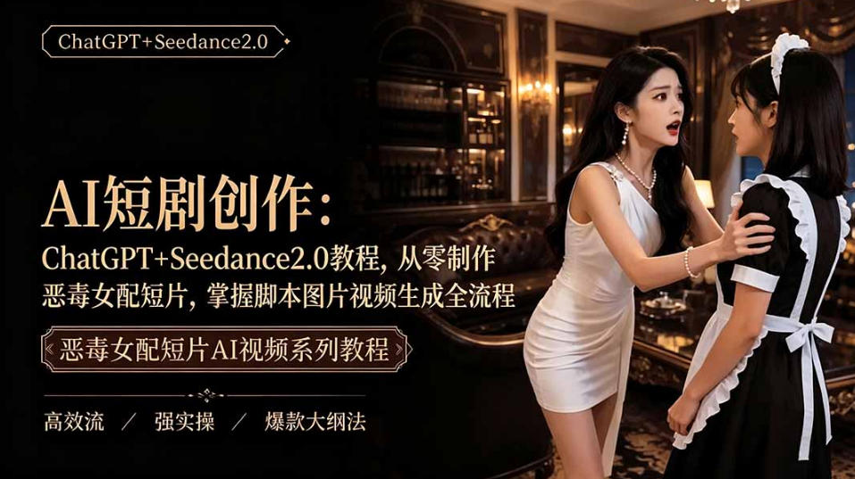 AI短剧从零创作实战课｜ChatGPT脚本撰写+Seedance2.0视频生成，恶毒女配短剧全流程教程-52项目站
