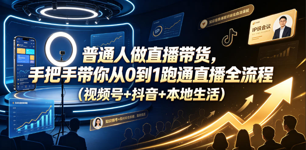 普通人做直播带货，手把手带你从0到1跑通直播全流程(视频号+抖音+本地生活)-52项目站