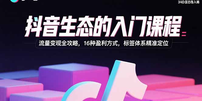 抖音生态的入门课程：流量变现全攻略，16种盈利方式，标签体系精准定位-52项目站