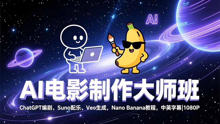 AI电影制作大师班：ChatGPT编剧、Suno配乐、Veo生成，Nano Banana教程，中英字幕|1080P-52项目站