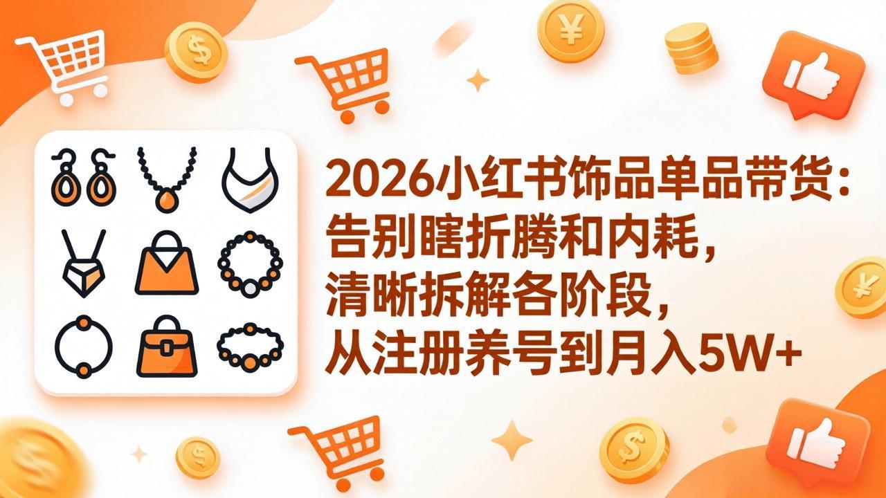 2026小红书饰品单品带货：告别瞎折腾和内耗，清晰拆解各阶段，从注册养号到月入5W+-52项目站
