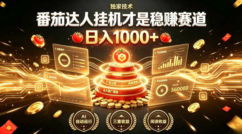 别再瞎找副业！番茄达人挂G才是稳賺赛道，日入1000+，全程傻瓜式操作，可矩阵放大【揭秘】-52项目站