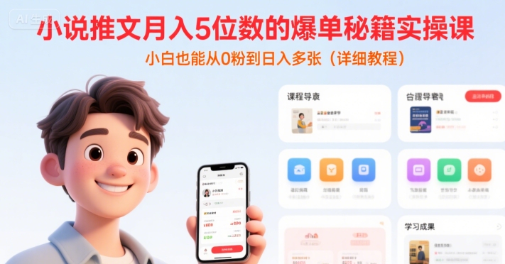 小说推文月入5位数的爆单秘籍实操课，，小白也能从0粉到日入多张(详细教程)-52项目站