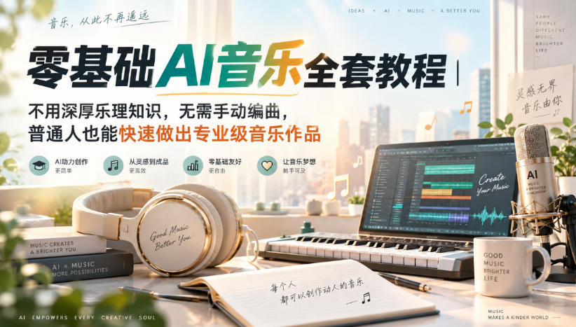 零基础AI音乐全套教程|不用深厚乐理知识,无需手动编曲,普通人也能快速做出专业级音乐作品-52项目站