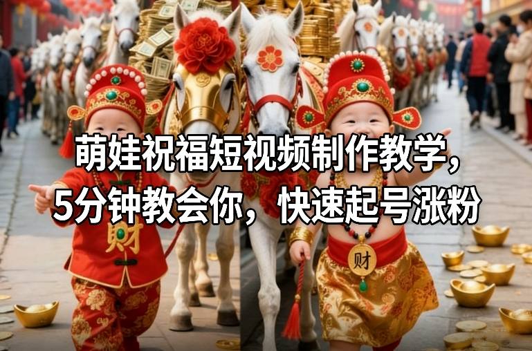 萌娃祝福短视频制作教学，5分钟教会你，快速起号涨粉-52项目站
