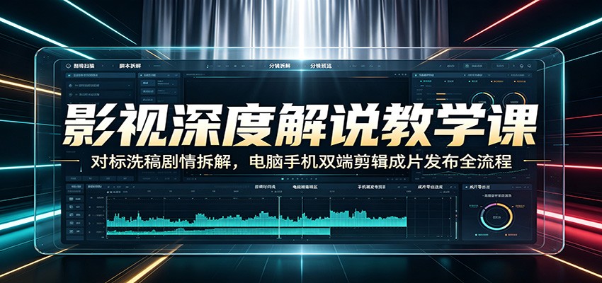 影视深度解说教学课：对标洗稿剧情拆解，电脑手机双端剪辑成片发布全流程-52项目站