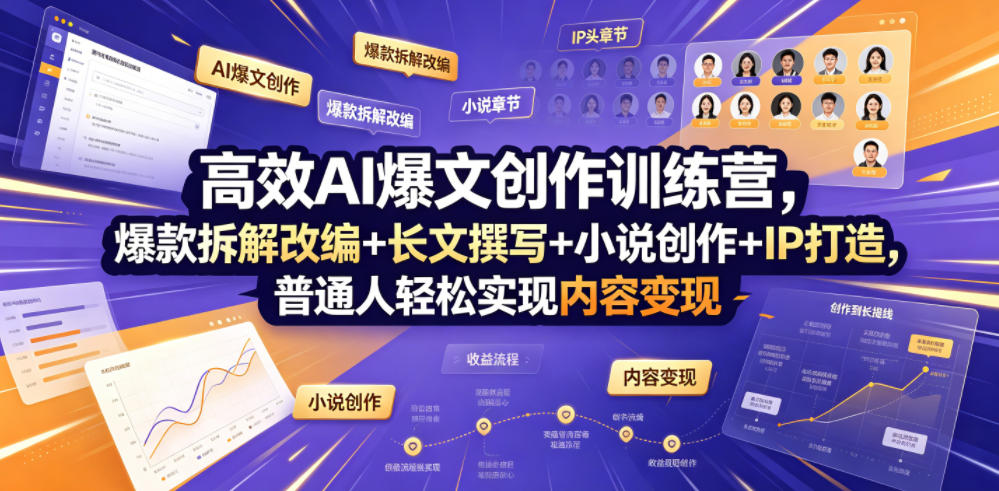 高效AI爆文创作训练营，爆款拆解改编+长文撰写+小说创作+IP打造，普通人轻松实现内容变现-52项目站
