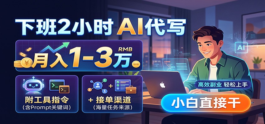 下班2小时AI代写，月入1-3万，附工具指令+接单渠道，小白直接干-52项目站