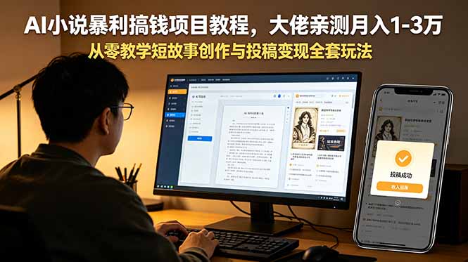 AI小说暴利搞钱项目教程，大佬亲测月入1-3万，从零教学短故事创作与投稿变现全套玩法-52项目站