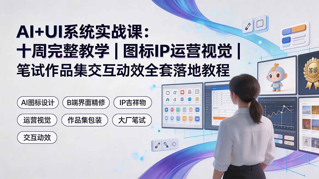 AI+UI系统实战课：十周完整教学｜图标IP运营视觉｜笔试作品集交互动效全套落地教程-52项目站