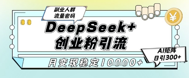 DeepSeek+创业粉精准引流,全新分享课4.0玩法,AI矩阵日引300+,多种变现方式,稳定月入1W-52项目站