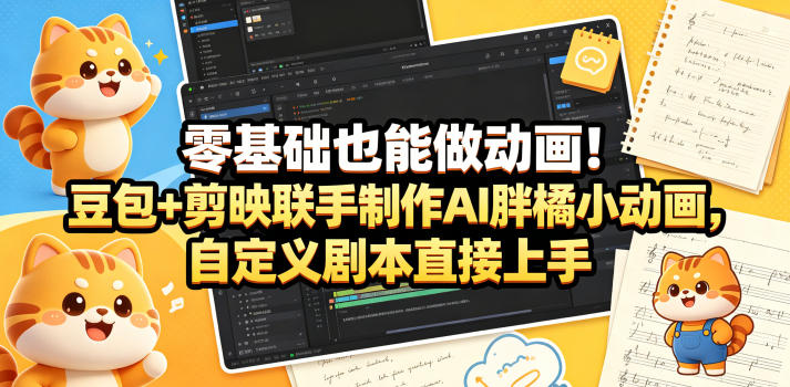 零基础也能做动画！豆包+剪映联手制作AI胖橘小动画，自定义剧本直接上手-52项目站
