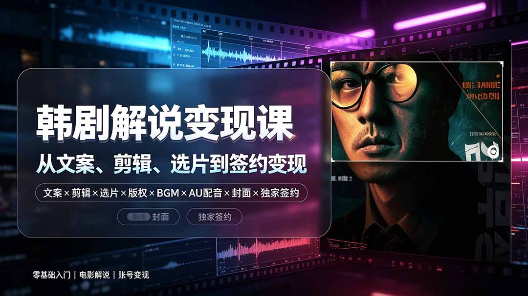 抖音270W粉丝博主亲授韩剧解说课：文案×剪辑×选片×版权×BGM×AU配音×封面×独家签约，零基础到变现-52项目站