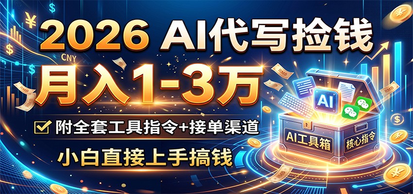 2026 AI代写捡钱，月入1-3万，附全套工具指令+接单渠道，小白直接上手搞钱-52项目站