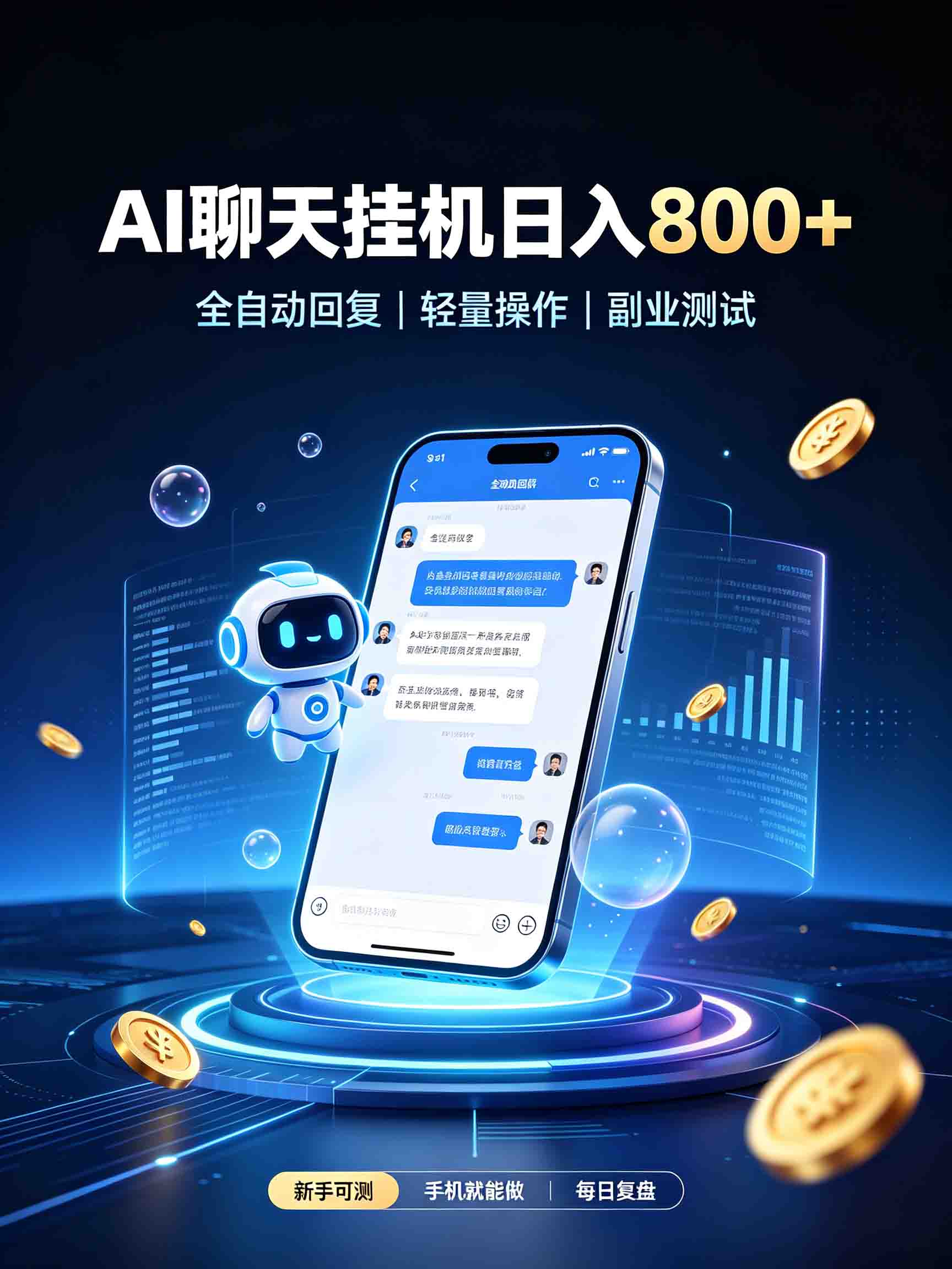 AI聊天挂机，日入800+，适用个人副业，工作室矩阵操作-52项目站