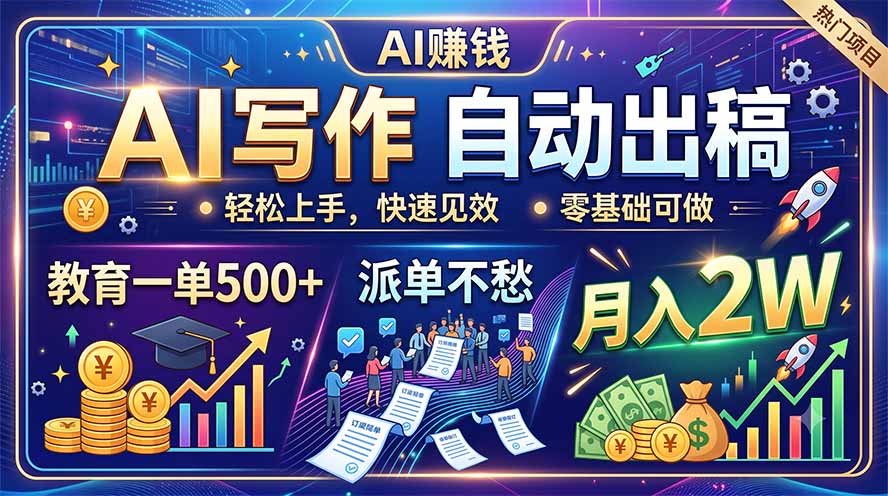 AI写作自动出稿,教育一单500+,派单不愁,月入2W-52项目站