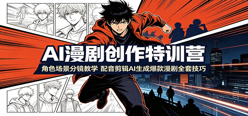 AI漫剧创作特训营：角色场景分镜教学，配音剪辑AI生成爆款漫剧全套技巧-52项目站