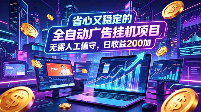 全自动广告挂机项目,全程无需人工值守。稳定创收每日收益200+-52项目站
