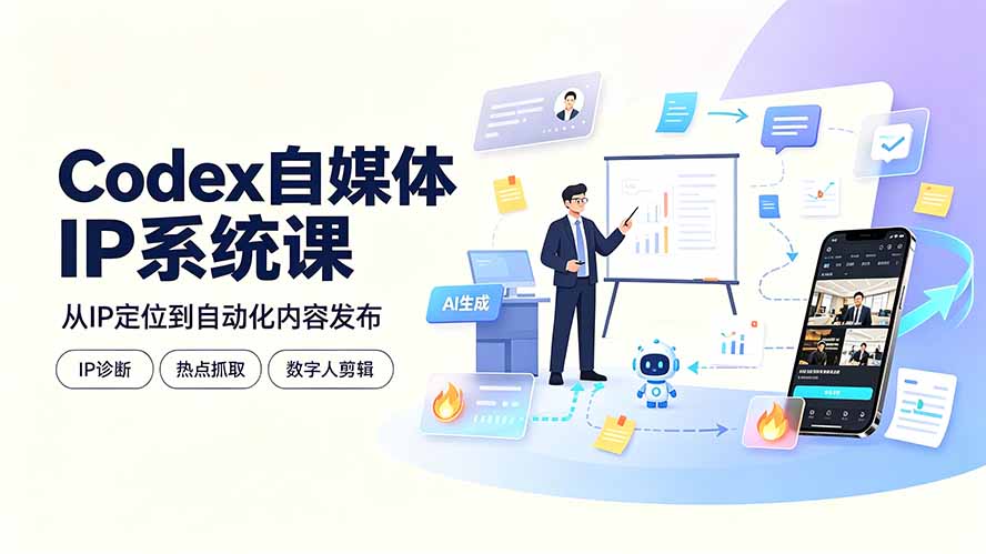 Codex自媒体IP系统课：IP诊断/热点抓取/IP蒸馏 Skill，爆款复刻数字人多平台自动发布教程-52项目站