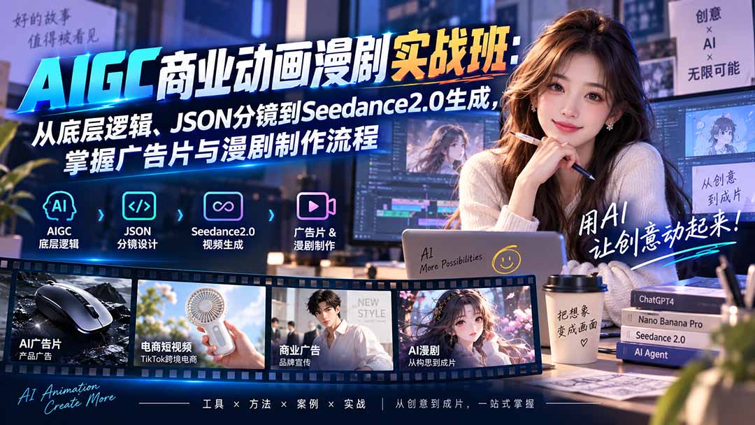 AIGC商业动画漫剧实战班-更新:从底层逻辑、JSON分镜到Seedance2.0生成,掌握广告片与漫剧制作流程-52项目站
