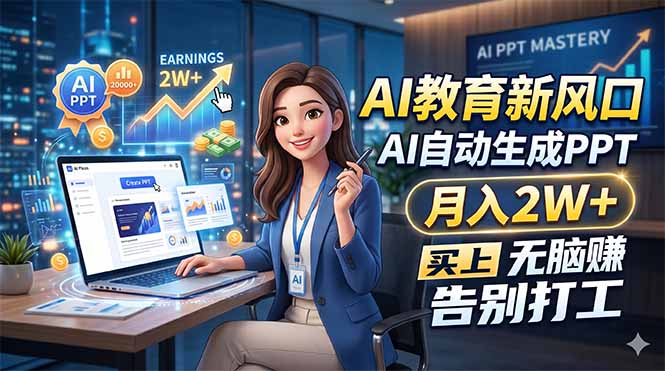 AI教育新风口，AI自动生成PPT，月入2W+，无脑赚，告别打工-52项目站