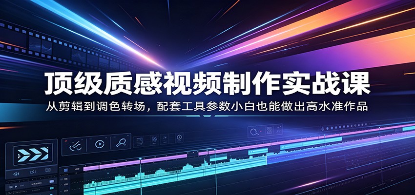 顶级质感视频制作实战课：从剪辑到调色转场，配套工具参数小白也能做出高水准作品-52项目站