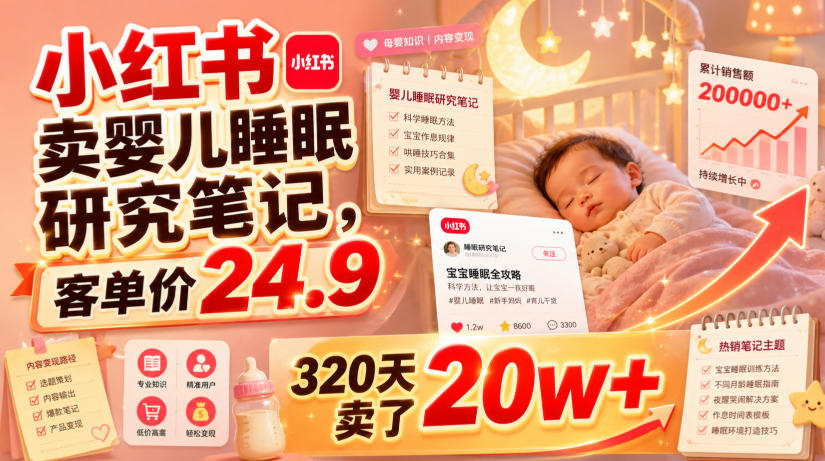 小红书卖婴儿睡眠研究笔记，客单价24.9，320天卖了20w+-52项目站