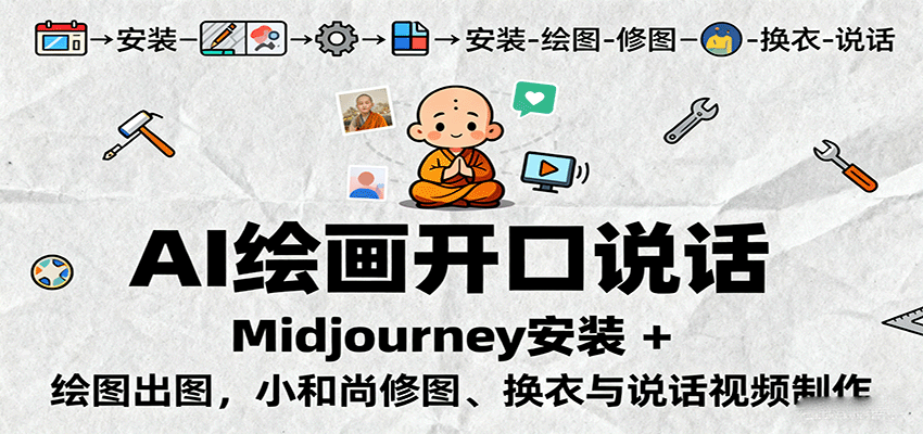 AI绘画开口说话，Midjourney安装 + 绘图出图，小和尚修图、换衣与说话视频制作-52项目站