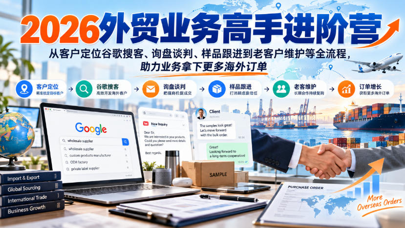 2026外贸业务高手进阶营,从客户定位谷歌搜客、询盘谈判、样品跟进到老客户维护等全流程,助力业务拿下更多海外订单-52项目站