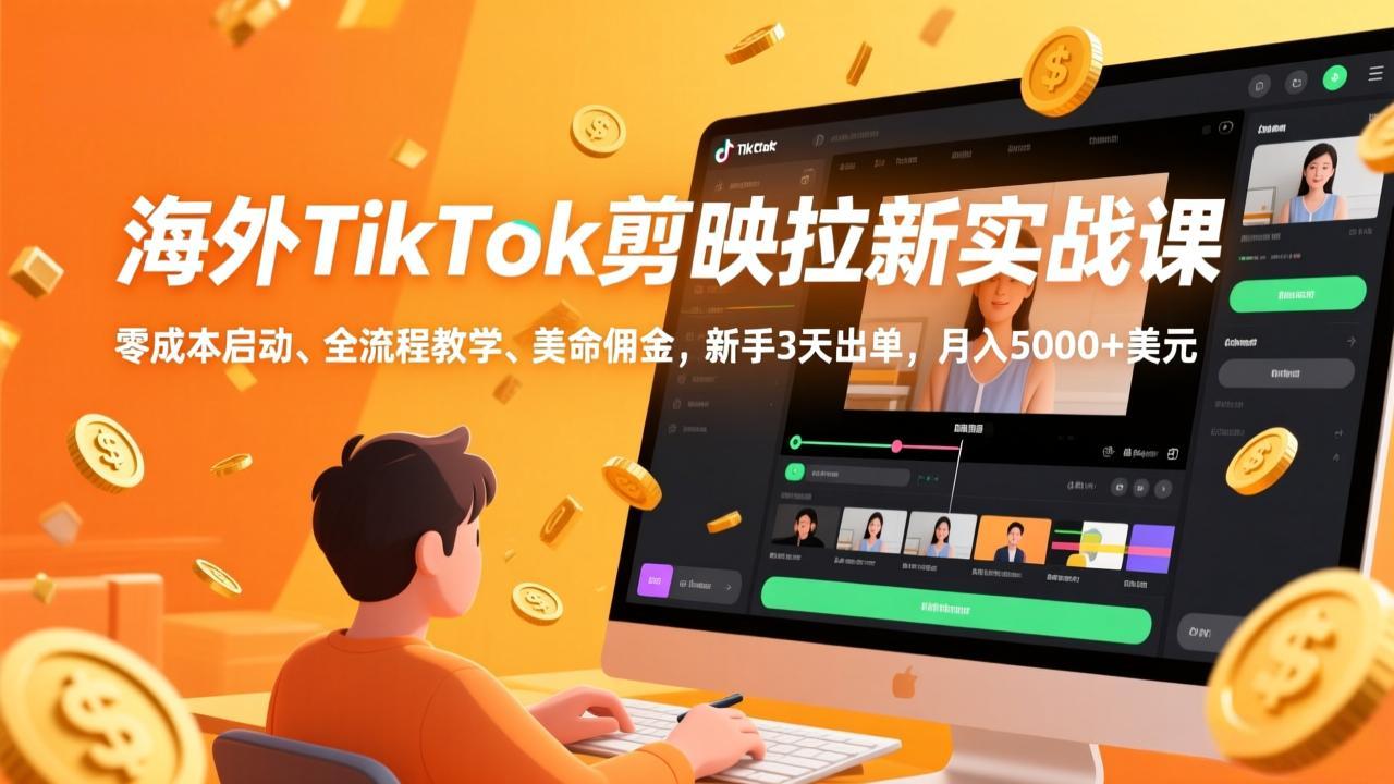 海外TikTok剪映拉新实战课，零成本启动、全流程教学、美金佣金，新手3天出单，月入5000+美元-52项目站