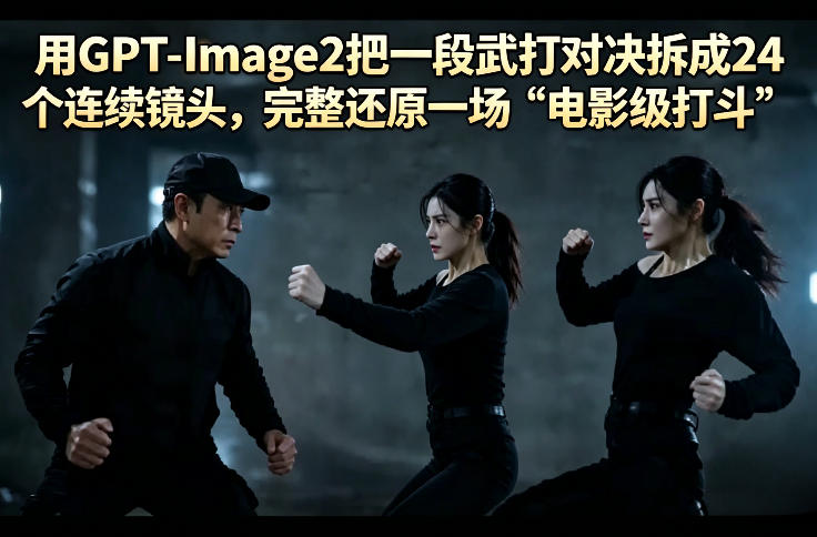 用GPT-Image2把一段武打对决拆成24个连续镜头，完整还原一场“电影级打斗”-52项目站