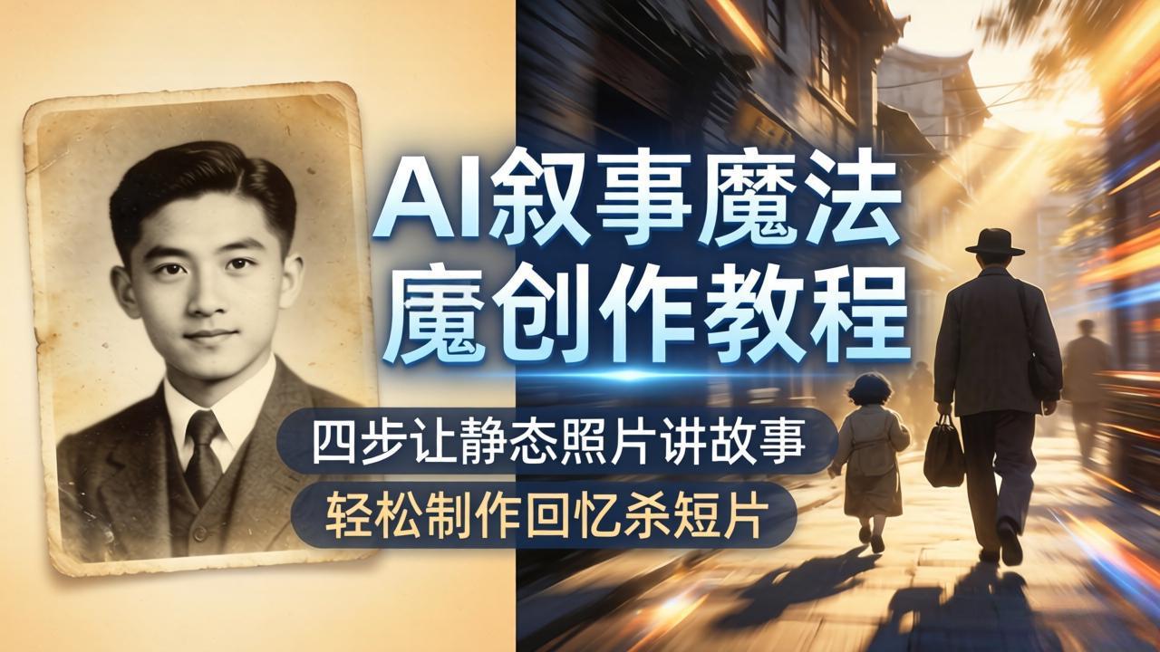 AI叙事魔法创作教程，四步让静态照片讲故事，老照片修复加动态特效，轻松制作回忆杀短片-52项目站