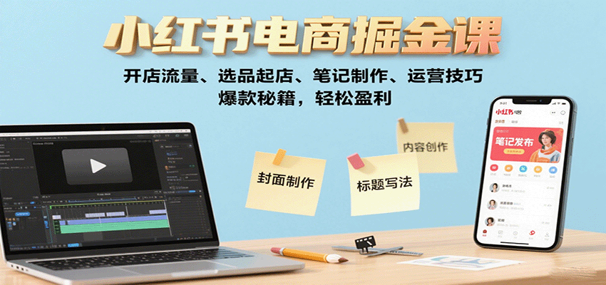 小红书电商掘金课：开店流量、选品起店、笔记制作、运营技巧，爆款秘籍，轻松盈利-52项目站