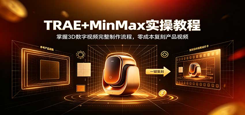 TRAE+MinMax实操教程:3D数字视频完整制作流程,零成本复刻产品视频-52项目站
