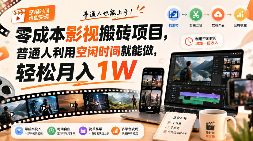 零门槛影视搬砖项目，月入万元，玩法稳定普通人可落地的长期副业！-52项目站