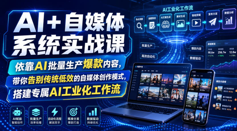AI+自媒体系统实战课，依靠AI批量生产爆款内容，带你告别传统低效的自媒体创作模式，搭建专属AI工业化工作流-52项目站