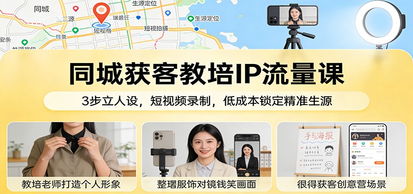 同城获客教培IP流量课：3步立人设，短视频录制，低成本锁定精准生源-52项目站