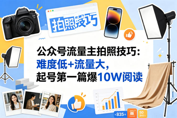 公众号流量主之拍照技巧赛道，难度低+流量大，起号第一篇就爆了10w阅读-52项目站