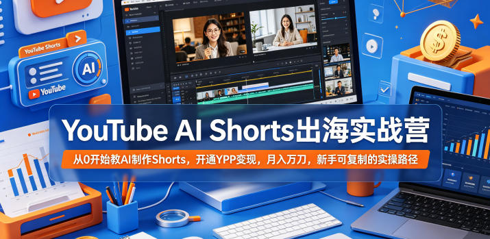 YouTube AI Shorts出海实战营，从0开始教AI制作Shorts，开通YPP变现，月入万刀，新手可复制的实操路径-52项目站