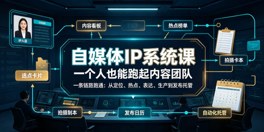 自媒体IP系统课，一个人也能跑起内容团队，一条链路跑通，从定位、热点、表达、生产到发布托管-52项目站