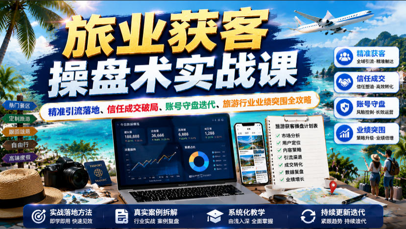旅业获客操盘术实战课｜精准引流落地、信任成交破局、账号守盘迭代、旅游行业业绩突围全攻略-52项目站