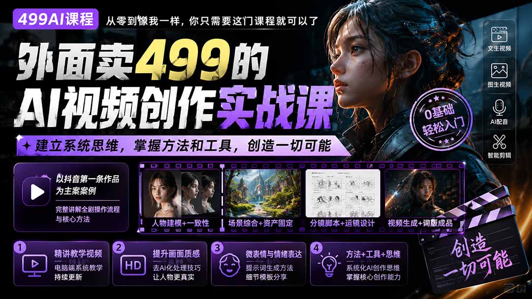 外面卖499的AI视频创作实战课：建立系统思维，掌握方法和工具，创造一切可能。-52项目站