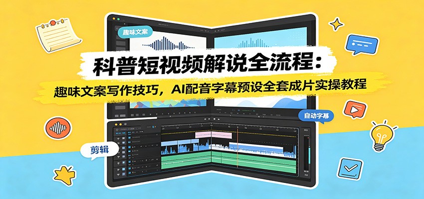 科普短视频解说全流程：趣味文案写作技巧，AI配音字幕预设全套成片实操教程-52项目站