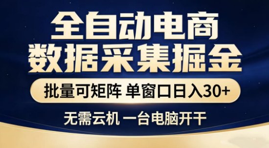独家电商数据全自动采集项目,批量可矩阵,单窗口轻松日入3张+【揭秘】-52项目站