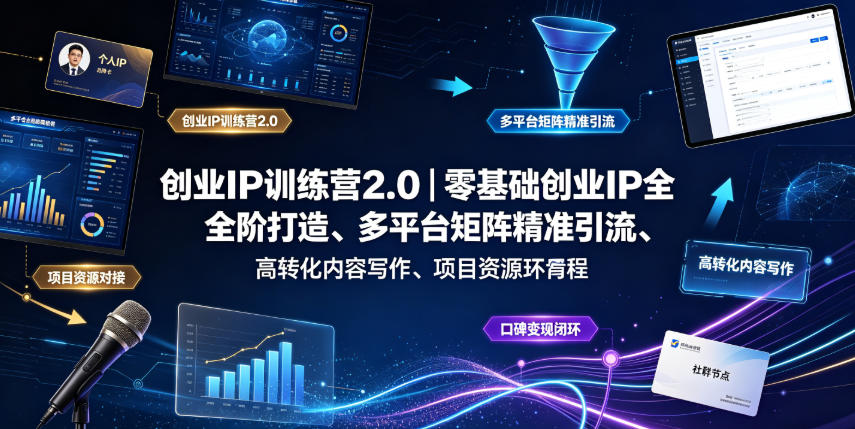 创业IP训练营2.0|零基础创业IP全阶打造、多平台矩阵精准引流、高转化内容写作、项目资源对接与口碑变现闭环课程-52项目站